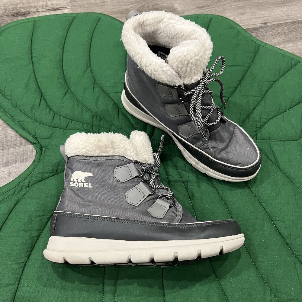 Sorel Womens 7 Explorer Carnival Winter Boots Waterproof Gray Quarry - Picture 1 of 9
